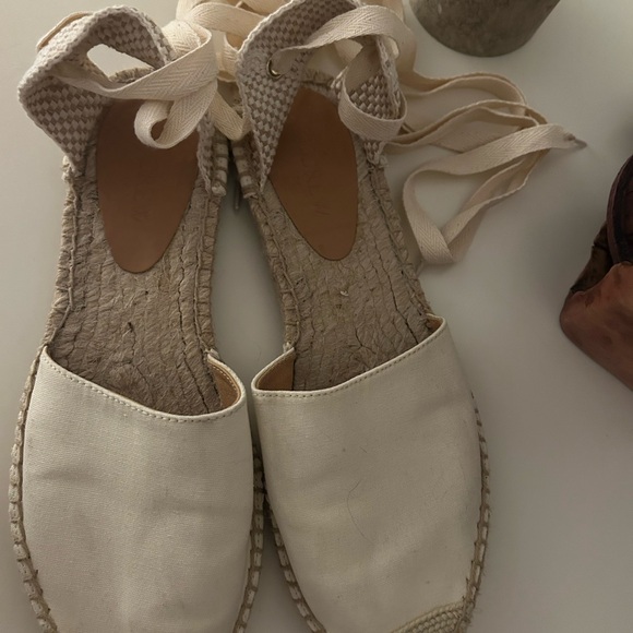 J. Crew Dorsey Lace up Cream Canvas Espadrille Flats - Picture 9 of 12